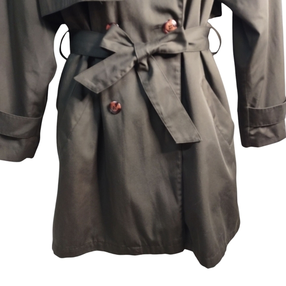 Brem Rainwear Trench Coat Women's Green Double Breasted Belt Bank Vent Sz 10 - Picture 4 of 11